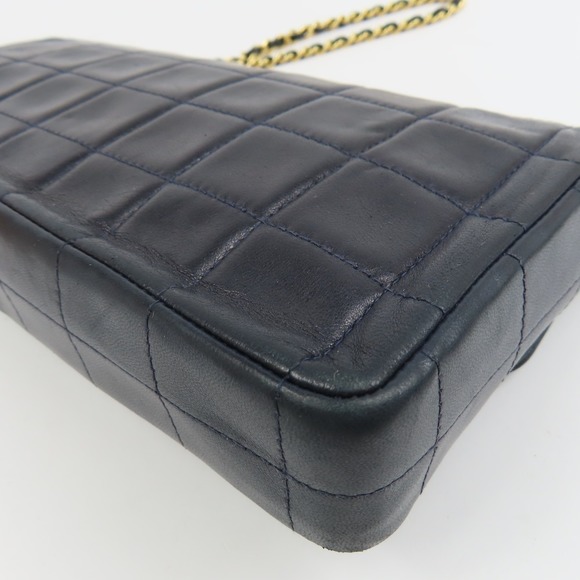 CHANEL Chocolate Bar Stitch Chain Shoulder Bag Coco Mark Lambskin Navy Blue - Picture 5 of 16